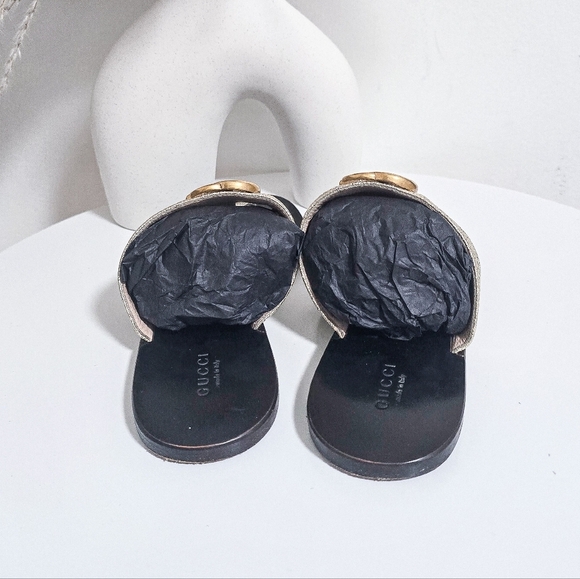 Gucci GG logo black and metallic gold thong flat sandals - Picture 5 of 13